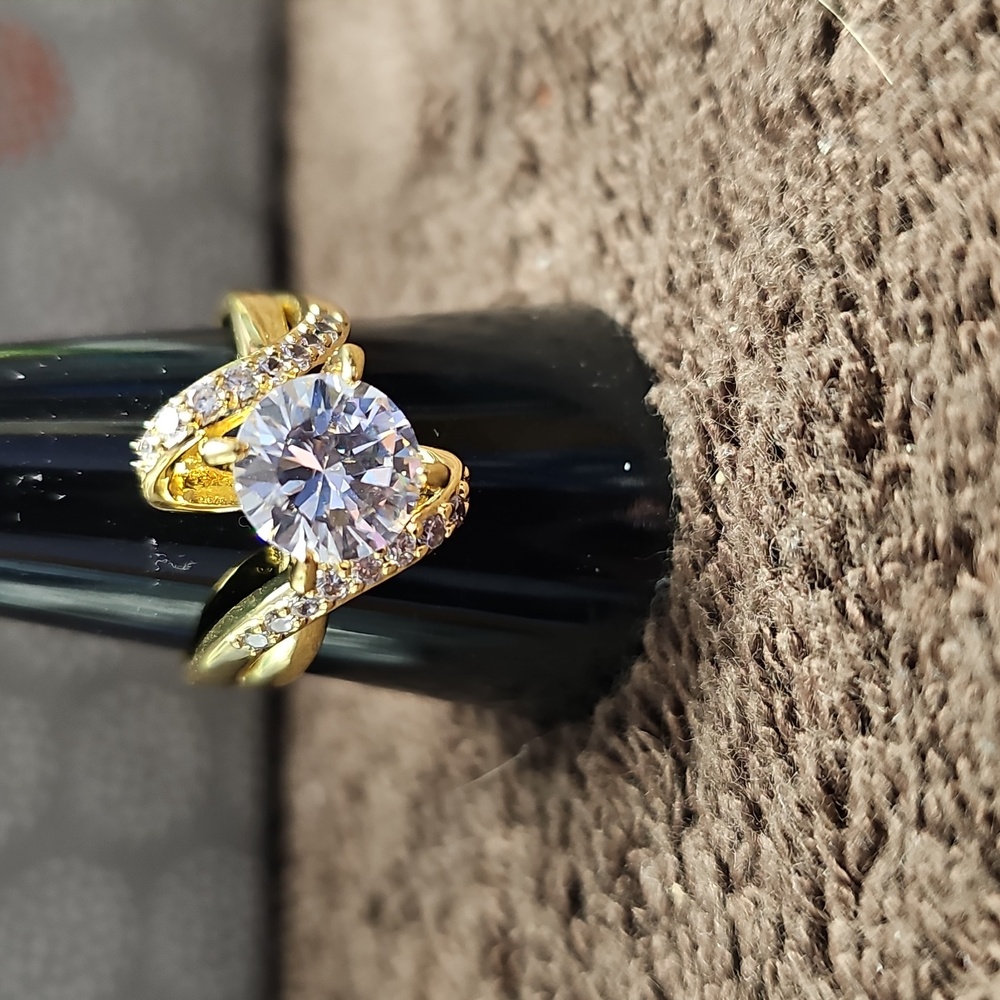 Charter Club Gold Plate Crystal Bypass Ring Size 9